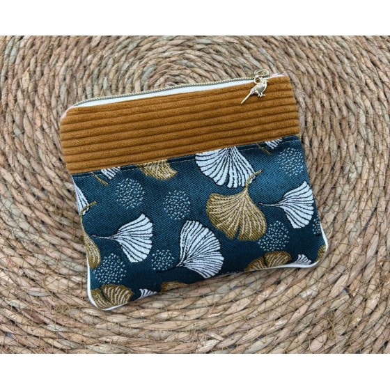 Trousse Ana en velours artisanal moutarde ginkgo