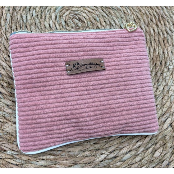 Trousse Ana en velours artisanal rose