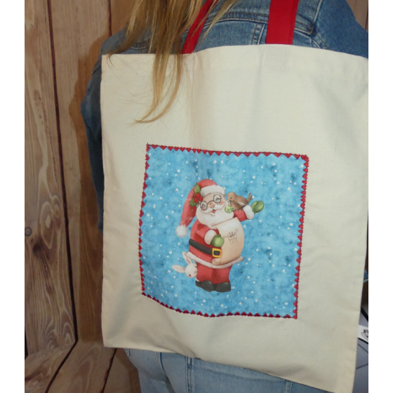 Tote bag de Noël père Noël bleu